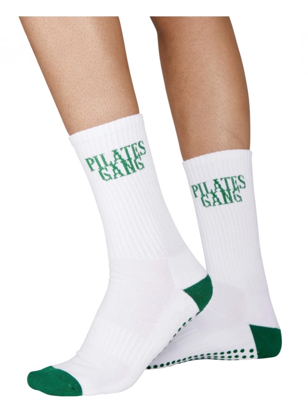 Souls. White & Green Pilates Gang Slouch Non-Slip Grip Socks size Small / Medium